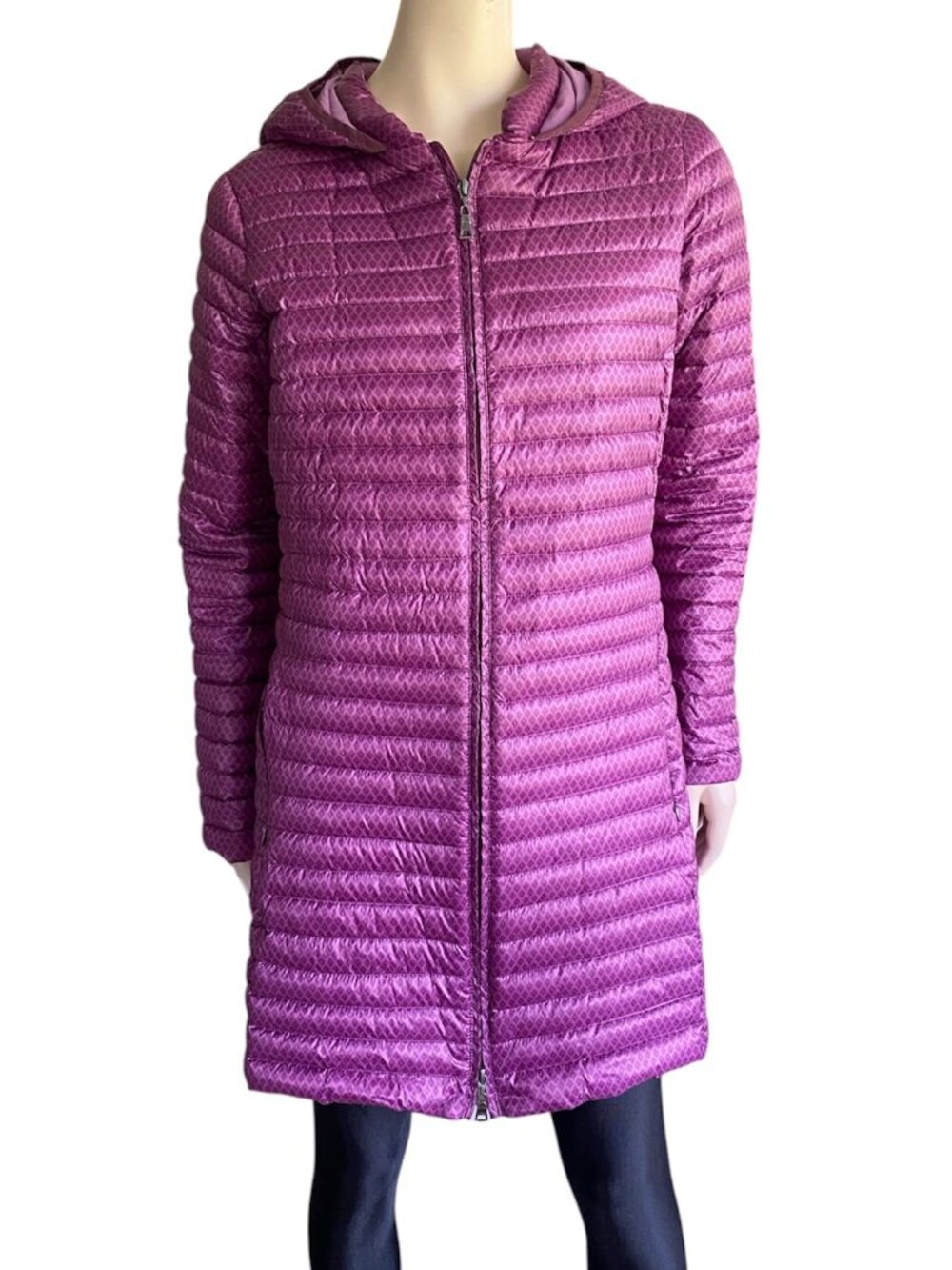 Nuage Ultra Light Down Hooded Packable Puffer Coat Magenta Purple Sz M